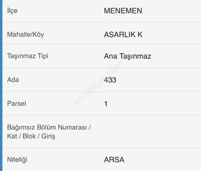 Menemen Asarlık Gölcük Mahallesi'nde Satılık 173 Metrekare 3 Kat İmarlı Arsa