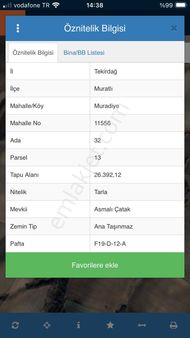 Muratlı Muradiye Mahallesinde Satılık Tarla