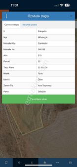 Mihalıççıkta 22.600 Metrekare Satılık Tarla