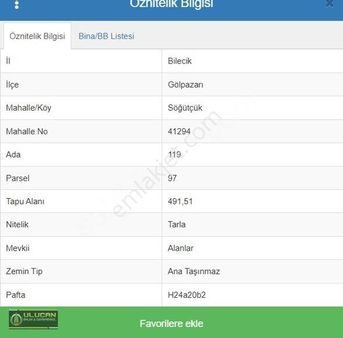 Ulucan Emlaktan Gölpazarı Söğütçük 490 M2 Satılık Tarla