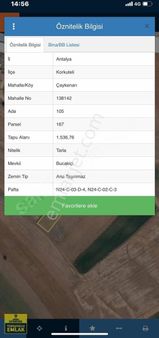 Antalya Korkuteli Çaykenarı Mahallesinde1550merekare