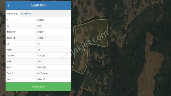Era Söz Den Balıkesir Balya Dereköyde Satılık Tarla