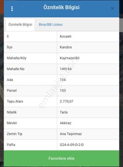 Kandira Kaymaz Erikli De Yatirimlik Arsa