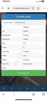 Kapaklı Pınarça Da Satılık Tek Tapu 1.422m Arsa