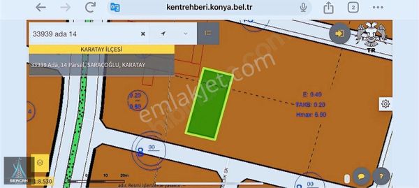 Karatay Saracoglu Mahallesı 1.kanalı Gecmeden Solda 550 M2 Arsa