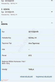 Konya Seydişehir Boyalı Da Satılık Tarla