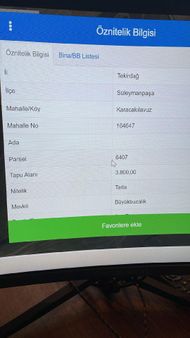 Tekirdağ Süleymanpaşa İlçesi Karacakılavuz Mahallesi'nde 3.800metrekare Satılık Tarla