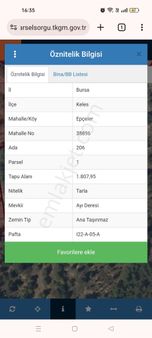 Bursa Keles Epçeler Satılık Tarla