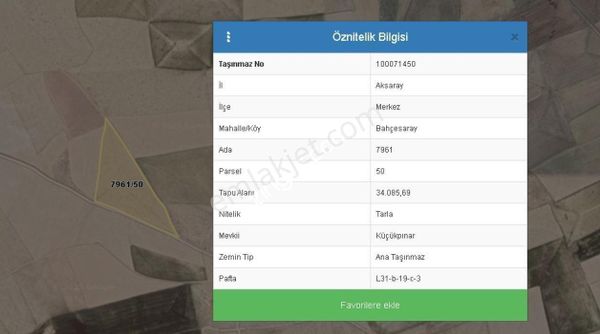 Aksaray Merkez Bahçesaray Mah. Satılık Tarla