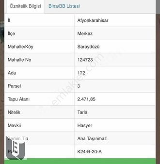 Satılık Tarla/ Afyon Saraydüzü Köyü