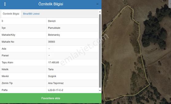 Ayşah Gayrimenkulden Denizli Pamukkale Belenardıç Mahallesinde Satılık Yatırımlık Tarla