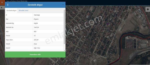 Tekirdağ Ergene İlçesi Sağlık Mahallesi'nde Satılık 255 M² Arsa