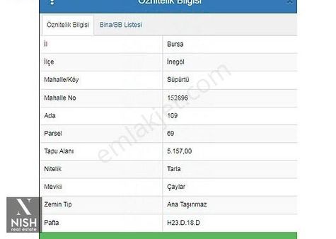 İnegöl Süpürtü 'de Çaylar Mevkii Satılık 5157m2 Tarla