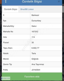 Balıkesir Dursunbey Sakızköyde 6.602m2 Satılık Arsa