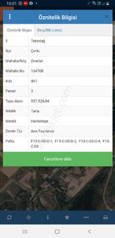 Tekirdağ Çorlu Önerler Mahallesinde 870m2 Satılık Hisseli Arsa