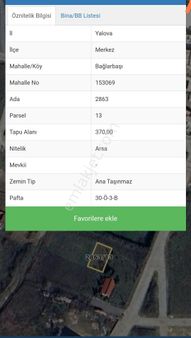 Yalova Merkez 370 M2 Satılık Fırsat Arsa