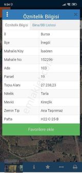 Eylül Emlak Tan İnegöl İsaören De Yatırım İcin Uygun Arazımız Satılıktır