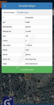 Öner Güneri Den Kdz Ereğli De Şamlar Köyünde Satılık 2.700 M2 Tarla