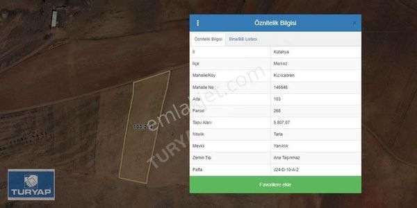 Turyap Bursa'dan Kadastral Yola Cepheli Satılık Fırsat Arazi