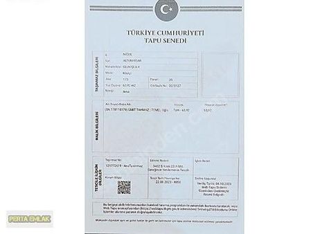 Niğde Altunhisar Arsa Tapu Sahibi Perta Emlak Ümit Tahmaz