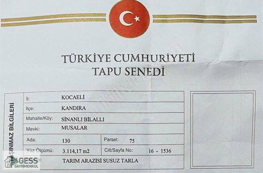 Kandıra Sinanlıbilallı'de Satılık 3114 M2 Yollu Arazi