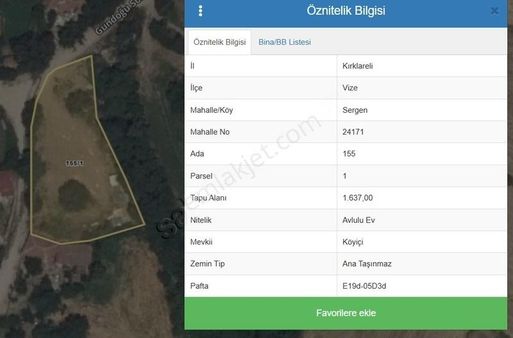 Vize Sergen Köy İçinde 1637 M² İmarlı Arsa