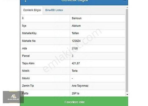 Alan Emlak ; Taflan Cami Mah. Acill , Deniz Tarafı, Köşe Arsa