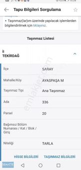 Satılık Arsa Tekirdağ Sarayda Parselli 230 M²