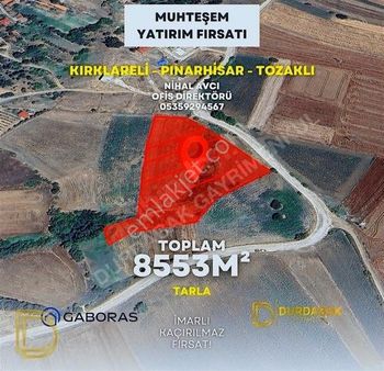 Kırklareli Pınarhisar Tozaklı Köyü Yatırım Fırsatı 1200 M2 Köşe