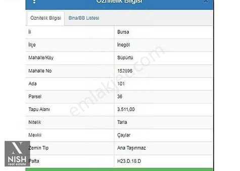 İnegöl Süpürtü 'de Çaylar Mevkii Satılık Tarla