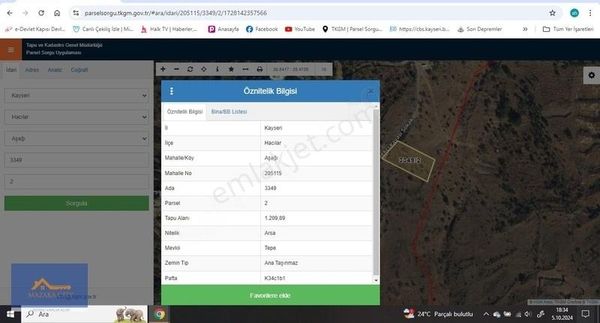 Mazaka City'den Hacılar Aşağı Mah Satılık 1209 M2 Villa Parseli