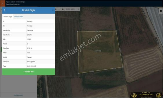 Kaplan Gayrimenkul’den Sakintepe Mahallesinde 6100 M² Satılık Tarla