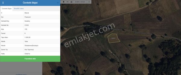 Bilecik Pazaryeri Karaköy'de Satılık 1200 M2 Bahçe