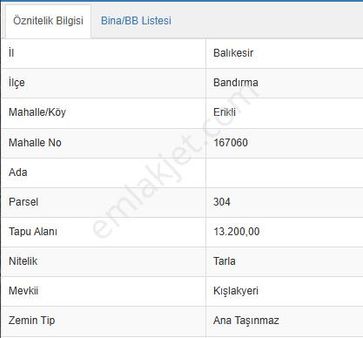 Balıkesir Bandırma Erikli Mah. 13200 M2 Satılık Tarla