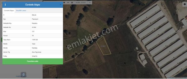 Pazaryeri Karaköy Satılık 1881 M2 Tarla