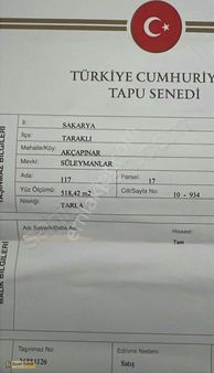 Fırsat Taraklı Akçapınar Mahallesinde 518m2 Tarla