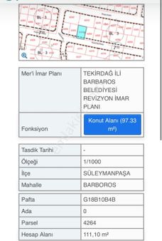 Satılık Arsa Tekirdağ Süleymanpaşa Mah 111m2 Bitişiknizam 3 Kat Villa İmarlı Arsa