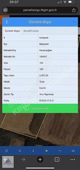 Kırklareli Babaeski'de Satılık 5,5 Dönüm Müstakil Tapulu Tarla