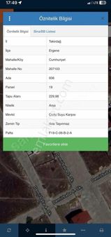 Ergene Devlet Hastanesine Yakın İmarlı Arsa