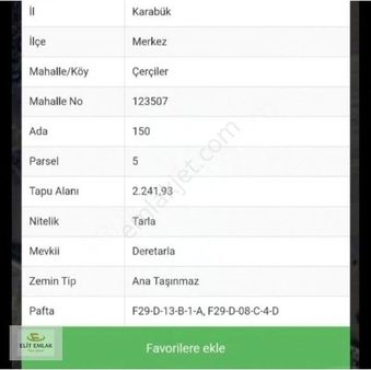 Karabük Elit Emlak'tan Çerçiler Mahallesinde Satılık Arsa