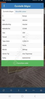 Konya Akören Hacılar Da 3866m Tarla Yatırımlik Uygun