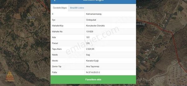 Dönüklüde Tek Tapu Satılık Bağ-bahçe