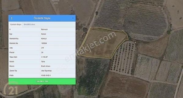 C21 Loca'dan Kamçıllı Mahallesinde Harika Konumda Tarla