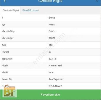 Baytürk Gayrimenkul'den Keles Gököz'de Satılık Tarla