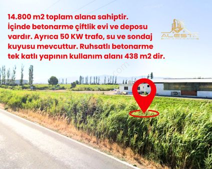 İzmir Menemen Maltepe Yoluna Cepheli 14.800m2 Trafolu Binası Olan Depoya Uygun Çiftlik Arazisi