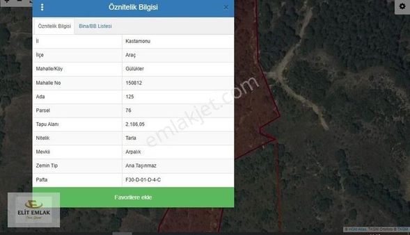 Kastamonu Araç 'ta Satılık Tarla 2.186m2