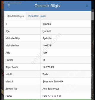 İstanbul Çatalca Aydınlar Mah. Satılık Tarla