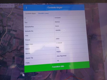 Kırklareli İnece Beldesinde Satılık 1120 M2 Bağ Yeri