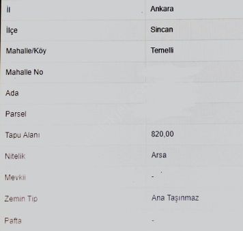 Temelli De 820m2 Satılık Arsa.