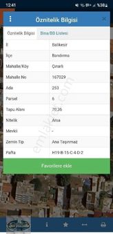 Bandırma Çınarlı Mahallesinde Satılık Arsa
